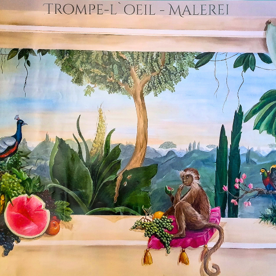 Illusionsmalerei Affe beobachtet das Leben im Dschungel von Elke de Pinho